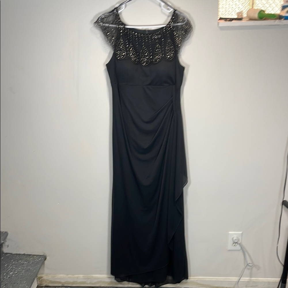 DJ Jaz Black Formal Maxi Dress Beaded Neckline Evening Gown Size 16 - Picture 2 of 11